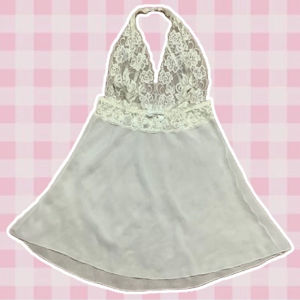 Vintage Y2K White Sheer Lace Angelcore Coquette‎ Dollette Feminine Mini Slip L